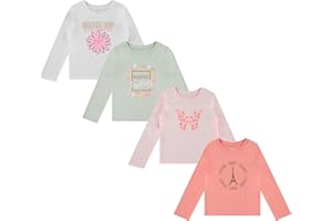 BTween Girls 4-Pack Long Sleeve Graphic T-Shirts - Cotton Blend, Fun & Vibrant Designs