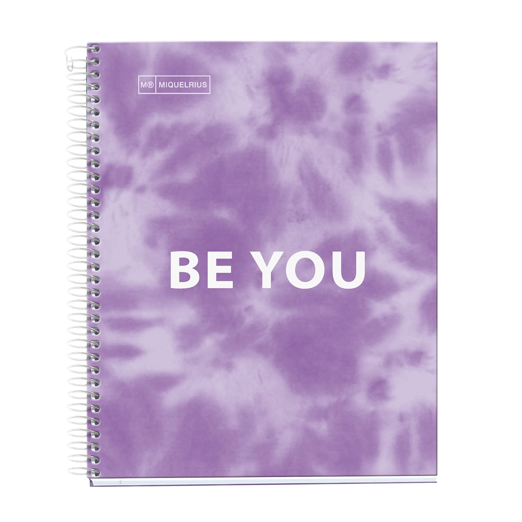 Miquelrius - Spiral notepad A5-120 sheets 90 g - grid 5 x 5 mm - 4 coloured stripes - laminated hard cover - Tie-dye lavender