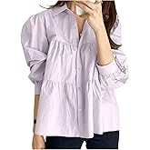 MakeMeChic Women's Puff Sleeve Button Down Shirt Ruffle Tiered Collared Summer Blouse Office Top