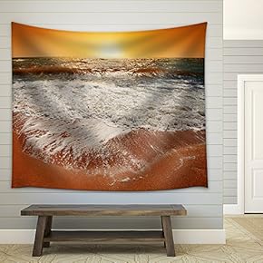 Magic Orange Sunset Over Sea - Fabric Wall Tapestry Home Decor - 51x60 inches