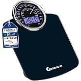 Hybrid Bathroom Scales, Analogue and Digital Display, Accurate to 396 lb | Wide Glass Platform with GX Sensors Deliver Precise Readings, Batteries Included, Ready for Use - Blue