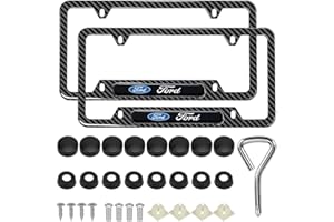 MARJIN 4 Holes License Plate Frames Carbon Fiber for Ford -2 Pack Black Aluminum Metal License Plate Holders,Stainless Steel Tamper Proof License Plate Screws,Fine Size Plate Frames for Women & Men