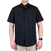 LAPG Men's Short Sleeve Battle Rattle Stretch Field Shirt, Tactical Button Up Ripstop Uniform Work Shirt for Men
