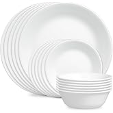 Corelle Vitrelle 18-Piece Service for 6 Dinnerware Set Triple Layer Glass and Chip Resistant, Lightweight Round Plates and Bowls Set, Winter Frost White