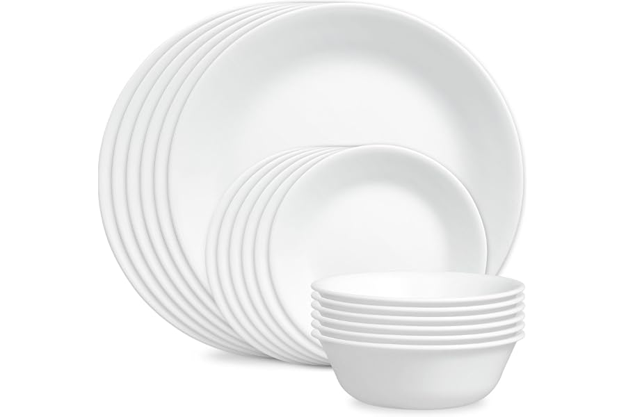 Corelle Vitrelle 18-Piece Service for 6 Dinnerware Set Triple Layer Glass and Chip Resistant, Lightweight Round Plates and Bo Book