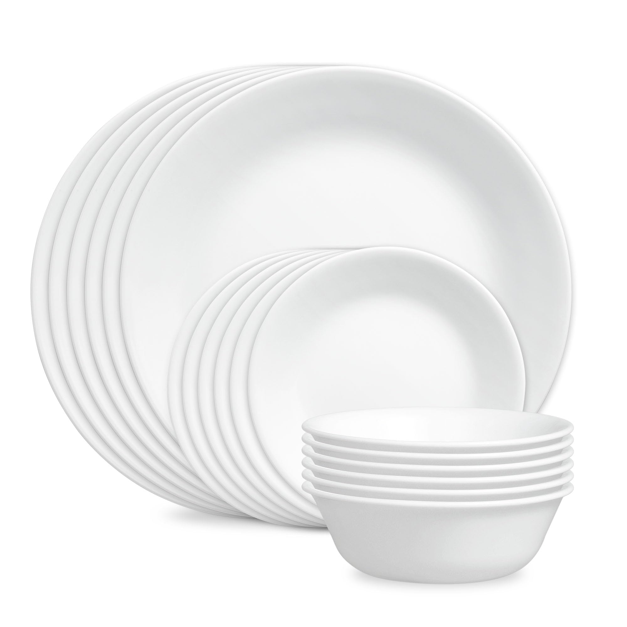 Corelle Vitrelle 18-Piece Service for 6 Dinnerware Set Triple Layer Glass and Chip Resistant, Lightweight Round Plates and Bo