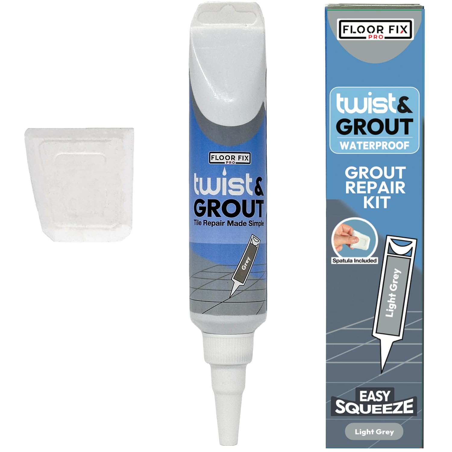 Twist & Grout Repair Kit From Floor-Fix Pro - Premixed & Waterproof Fast Drying Light Grey Grout Reviver - Bathroom, Shower, Kitchen (Light Grey)
