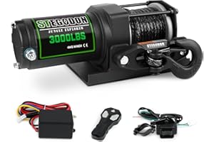 STIMULATER 3000lb ATV/UTV Winch,Electric Winch 12V,Winch with Synthetic Rope,Winch with Wireless Remote Control and Manual Switch, with Hawse Fairlead,IP67 Waterproof,Suitable for Most ATVs and UTVs