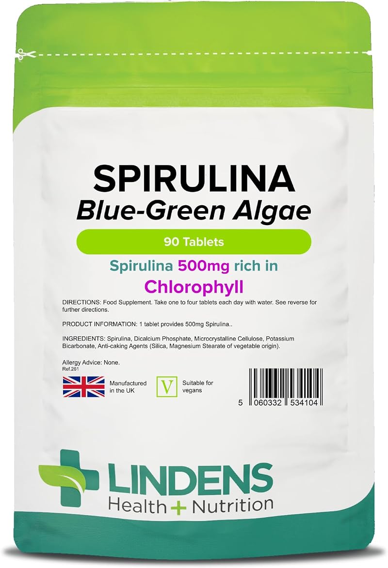Lindens Spirulina 500mg 90 Tablets UK Made Vegan Chlorophyll Maxima