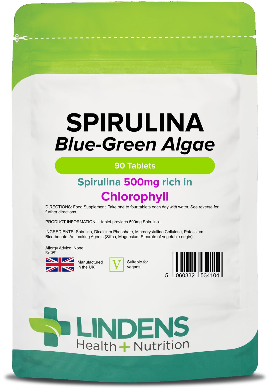 Lindens - Spirulina 500mg - 90 Tablets - 2,000mg Daily Intake, UK Made - Spirulina Maxima, Rich in Chlorophyll - Overall Health & Vitality - Letterbox Friendly, Vegan