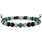 Bulova Men's Jewelry Classic Semi-Precious Beaded Bolo Bracelet, Stainless Steel, Matte Black Onyx, Sliding Clasp, 8MM Beads
