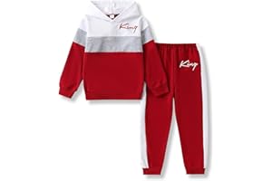 Voxikidio Kids Boys Clothes Color Blocking Hoodie Sweatshirts and Pant 2Pcs Fall Outfits Set Size 5-10