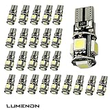 Lumenon T10 Canbus Wedge 5SMD 5050 White 6000k 6k LED Light bulbs W5W 2825 158 192 168 194 (20 pcs, White)