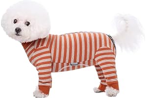 AITOLI Dog Striped Recovery Suit, Puppy After Surgery Onesie for Female Male Dogs, Dogs Cats Long Sleeve Pajamas Bodysuit, Surgery Abdominal Wound Bandages Clothes, Dog Pant for Shedding Skin Disease Large