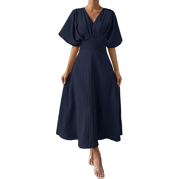 London Times Women's Crinkle Satin Shirtdress - Jewel Neck With Elastic Waist & 3/4 Balloon Sleeves