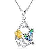 LEECCI Hummingbird Necklace 925 Sterling Silver Teardrop Heart Pendant Humming bird Jewelry Gift for Women Mom