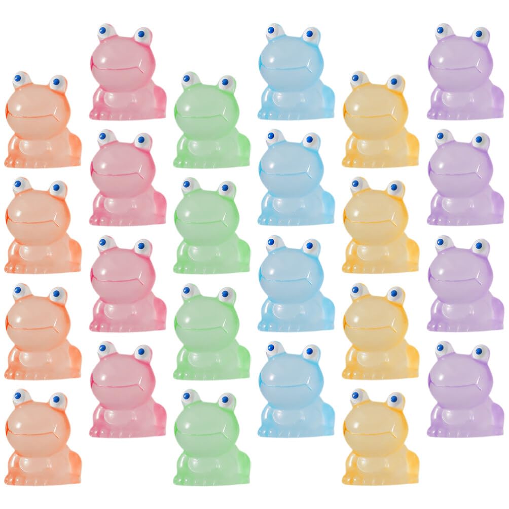 Yardwe 50pcs Miniature Frog Luminous Figurines Resin Mini Frog Statue Glow in The Dark Animal Model Cute Garden Ornament for Micro Landscape Cake Topper Random Color