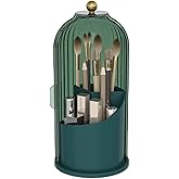 Emljkvp Makeup Brush Holder with Dustproof Cover 360 Rotating Makeup Brush Organizer for Vanity Bathroom, All Green