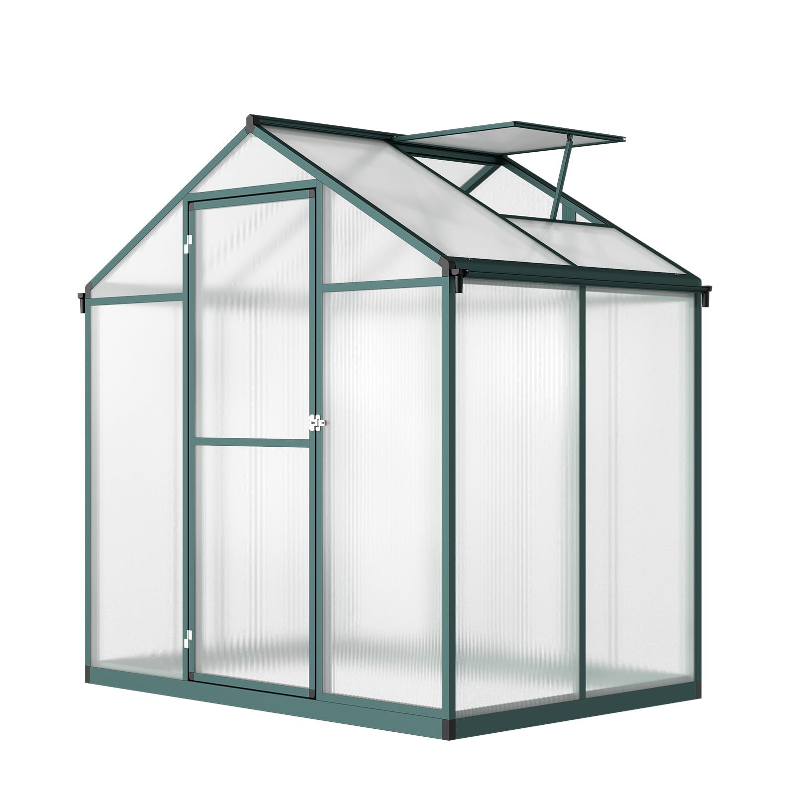 Photo 1 of ** Only box # 1 missing box # 2 ** 4x6.25 FT Aluminum Greenhouse with Polycarbonate Panels, Heavy-Duty Metal Garden Greenhouse with Adjustable Ventilation & Lockable Door for Vegetables, Herbs & Outdoor Plants, Green