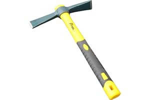 FITOOL Forged Adze Hoe, Weeding Mattock Cutter, Pick Axe 15-Inch, One Piece Intact Drop Forged, Plastic Coated Fiberglass Handle, 1.5LB