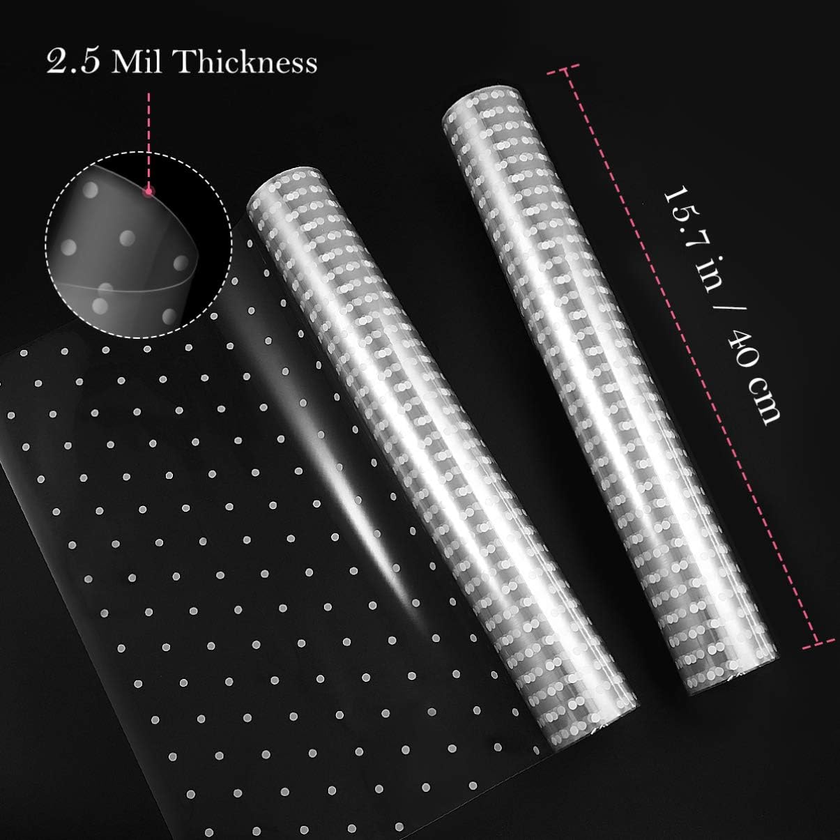 STOBOK Clear Cellophane Wrap Roll,White Dot Florist Paper Wrapper 40CM Crystal Long Film Wrappings Packing Paper for Flowers Craft Basket Bouquet Fruit Food - Image 3