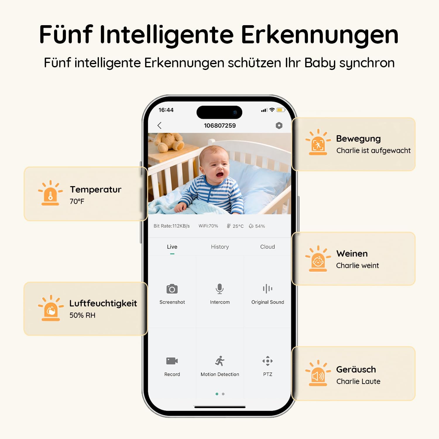 BOIFUN 2026 2K/3MP Babyphone mit Kamera WLAN, Nachtsicht ohne Sichtbares Licht, 5" Video Babyfon mit App, 360° Automatische Verfolgung, Weinen-, Bewegungs- und Geräuscherkennung, Temperaturerkennung 7