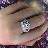 925 Sterling Silver Shiny Full Diamond Gemstone Ring 18K Gold 3Pcs Cubic Zirconia Promise Rings Set CZ Diamond Multi Row Cocktail Rings Eternity Engagement Wedding Band Ring Sets Z.67 (US Code 10)