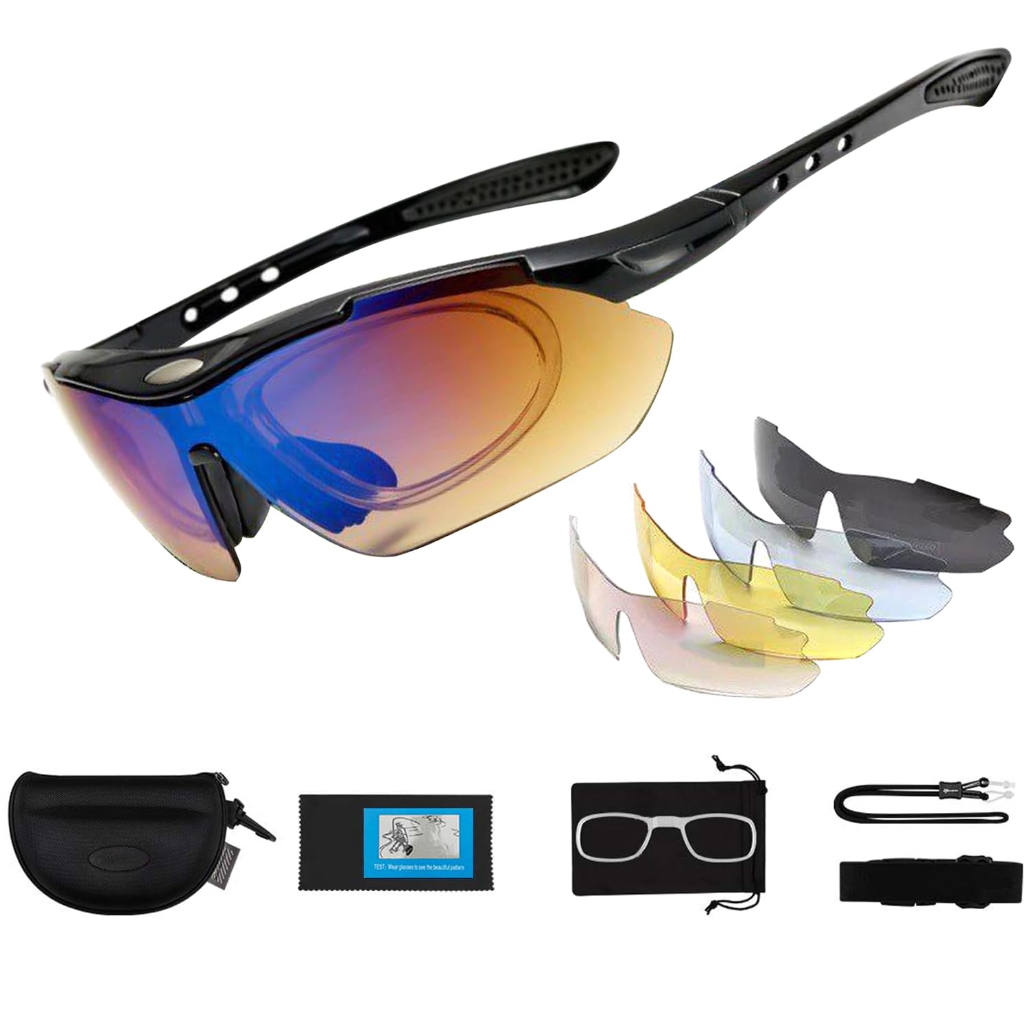 YHT Polarized Sports Cycling Sunglasses for Men Women,UV Protection Cycling Glasses with 5 Interchangeable Lenses Bike Goggles for Golf,Cycling,Running,Fishing,Driving