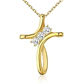 OKISIL Cross Necklace for Women, 925 Sterling Silver 18K Gold Plated Diamond Necklace for Women, Cross Pendant with 3 Stone 5A Cubic Zirconia, Birthday Christmas Jewelry Gifts for Women Her, 20 Inches