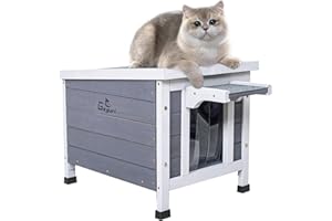 GEGURI Outdoor Cat House, Weatherproof Shelter for Ferrel Cats, Dogs, Rabbits Hutch with Elevated Floor, Asphalt Roof