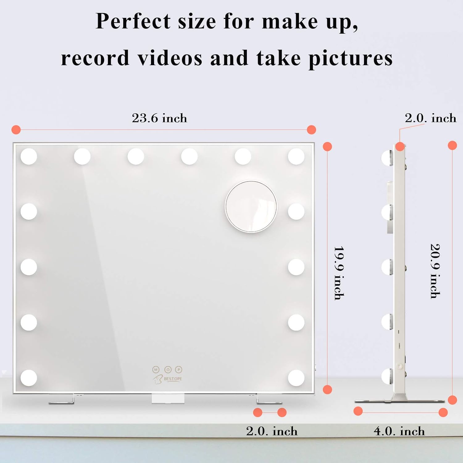BESTOPE Vanity Mirror with Lights Hollywood Mirror Large Lighted Vanity Mirror with 3 Color Lights, USB A and USB C Outlet with Phone Holder, 24x20 Inch, Touch Control, Sturdy Metal Frame Design : Beauty