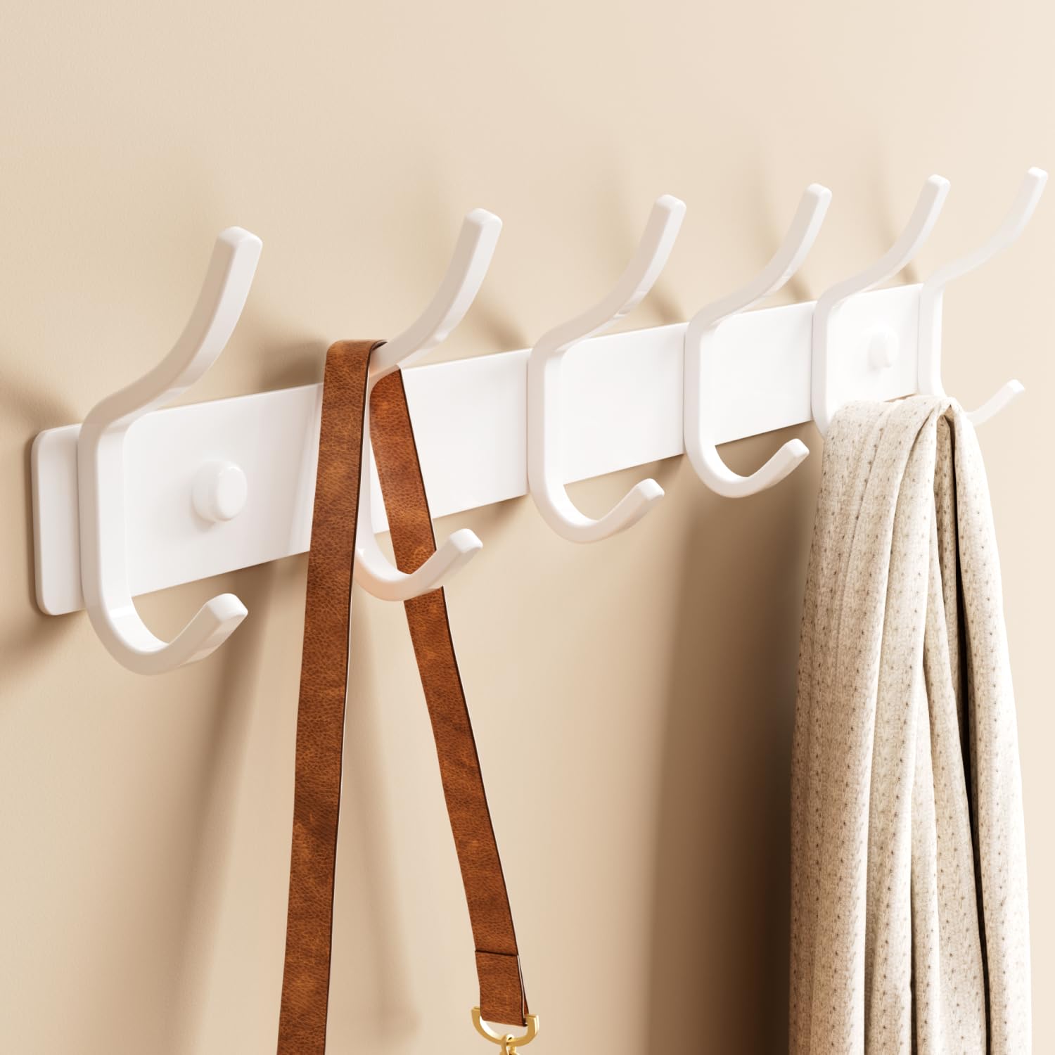 Photo 1 of GWAAZXGZ White Coat Rack Wall Mount - 15 Inch Arc Shaped Design with 6 Hooks for Hanging Coats, Bags, and Towels in Entryway, Livingroom, Bedroom, Bathroom, and Kitchen, 1 Pack