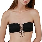 Women's Strapless Lace Bra, Wirefree Tube Top Bandeau Bra with Padded Bralette.