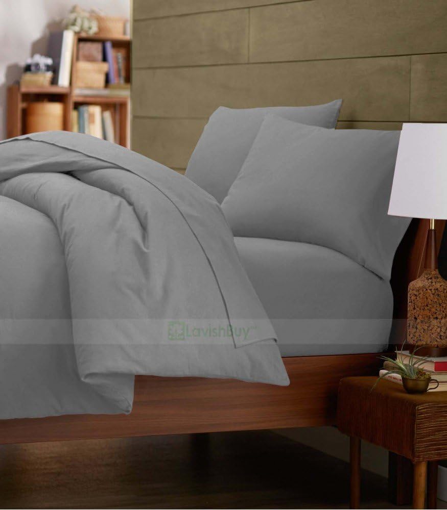 LaxLinen Super Soft Quality - 3PC Duvet Cover Set, Twin Extra Long Bed Size, Silver Grey Solid 500-Thread Count