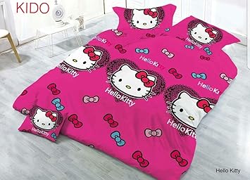 Vr Textile Hello Kitty Print Pink Bed Sheet Set Cartoon Double Bedsheet Bedsheet For Girls Double Bed With 2 Pillow Cover Princess Bedding