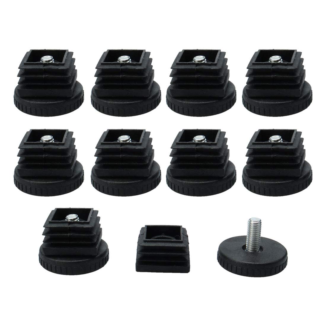 Sourcingmap Leveling Feet 30 x 30mm Square Inserts Furniture Adjuster with Nuts 10 Sets