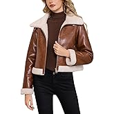 DIASHINY Women Fur Leather Jacket Faux Fur Lined Shearing Cropped Moto Biker Coat