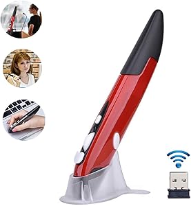 Wireless Optical Pocket Pen Mouse, Lychee 2.4GHZ USB Wireless Optical Pen Mouse 800/1000/1200 DPI Adjustable Handwriting Mini Air Mouse Mice for PC Laptop Notebook Computer Mac (Red)