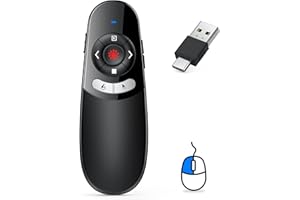 DINOSTRIKE 2 in 1 Type C and USB Presentation Clicker with Air Mouse Control, RF 2.4GHz Wireless Presenter Remote PowerPoint Clicker Slide Pointer Advancer for Computer Laptop Classroom Office