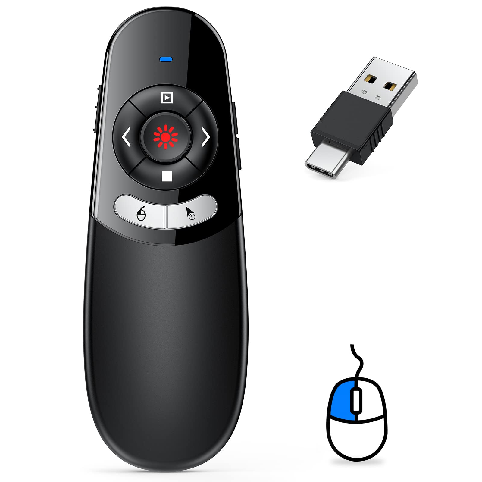 Photo 1 of DINOSTRIKE 2 in 1 Type C and USB Presentation Clicker with Air Mouse Control, RF 2.4GHz Wireless Presenter Remote PowerPoint Clicker Slide Pointer Advancer for Computer Laptop Classroom Office