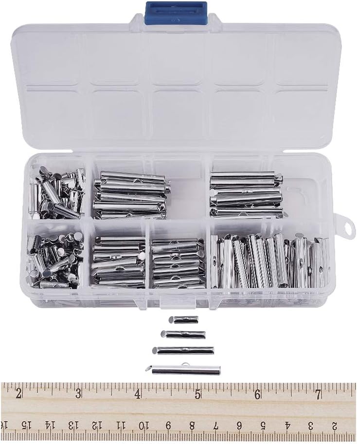PH PandaHall 200 pcs 5 Sizes Iron Slide On End Clasp Tubes for Jewellery Making Handcraft Works Necklace Bracelet - Image 5