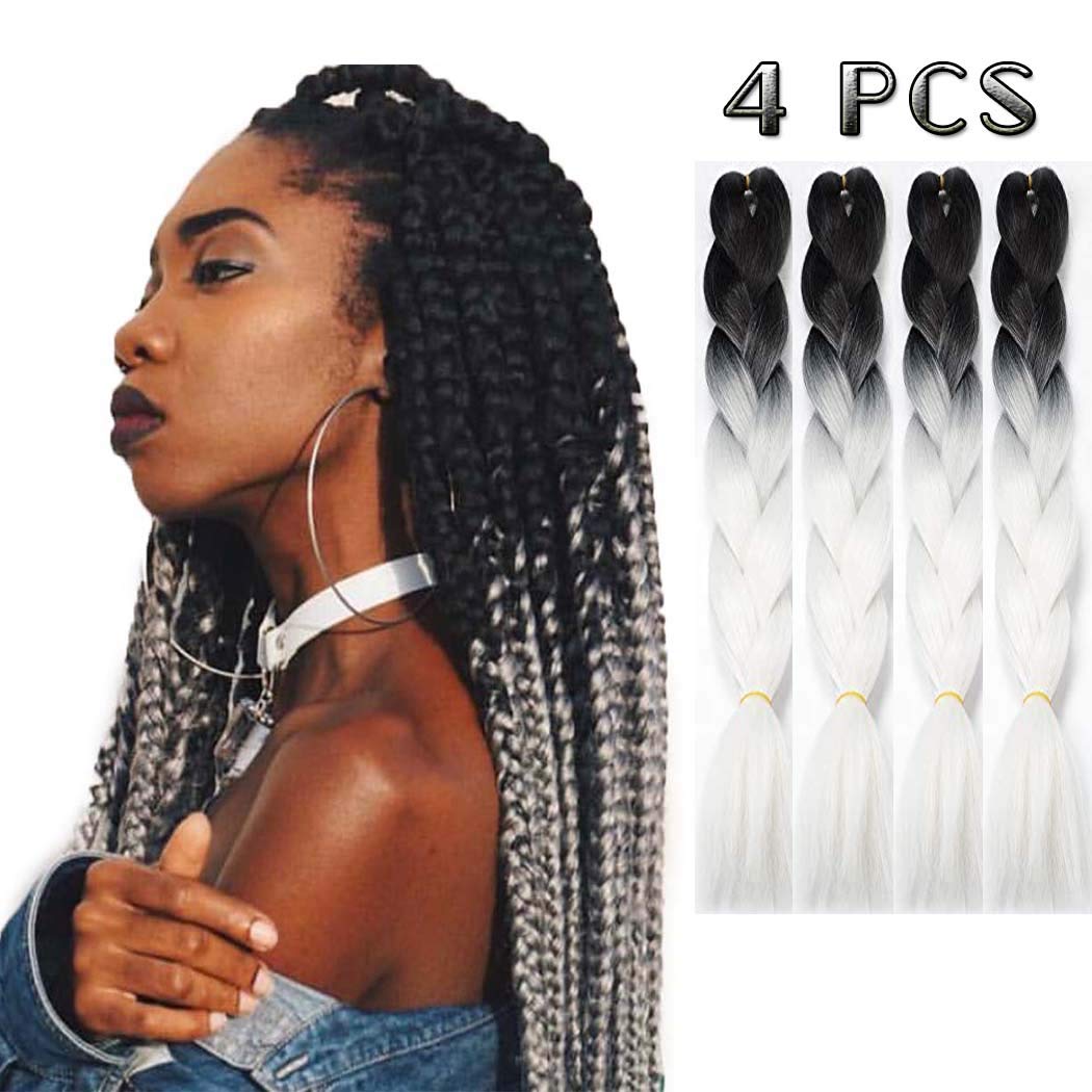 Victary Fashion Braiding Hair Synthetic Braids Hair Extensions Party High Temperature Faux Soft Hair For Women And Girls 4pcs White