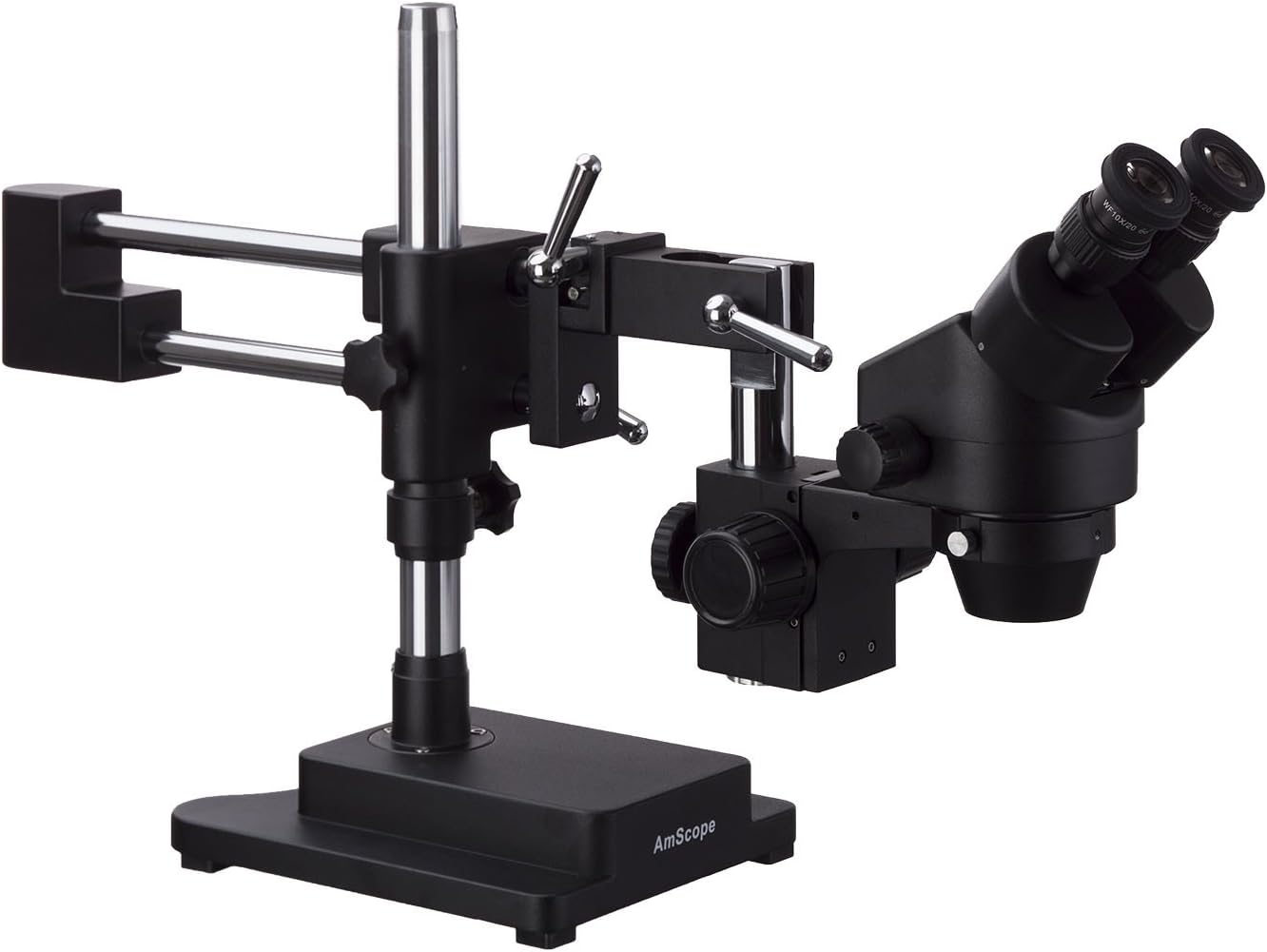 AmScope 3.5X-180X Binocular Stereo Zoom Microscope with Black Double Arm Boom Stand - Image 4
