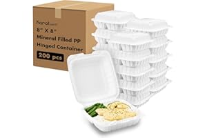 KARAT EARTH Clamshell Take Out Food Containers [8"x8" - 200 ct] To Go Containers | 3 Compartment, Soak-Resistant, Durable, Stackable | Vented for Hot/Cold Foods, White