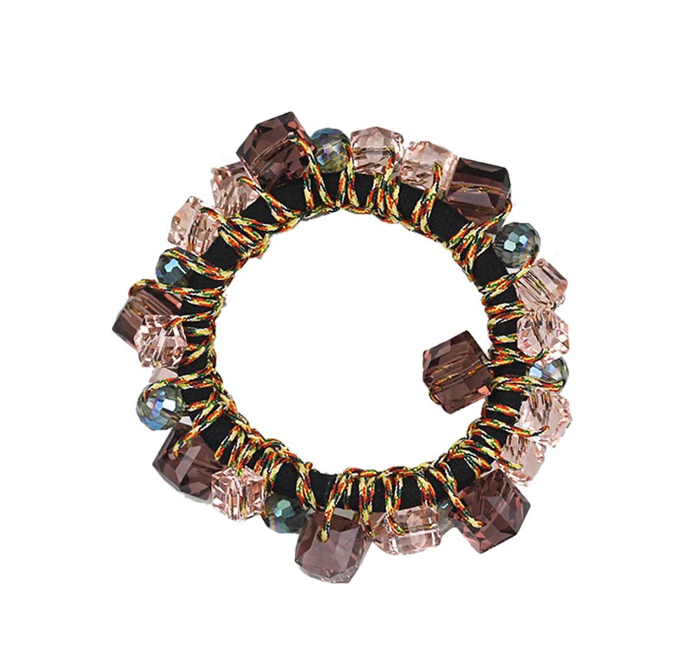 Elegant Bling Boho Crystal Beads Hair Ties Hair Ropes Hair Scrunchies Elastics Ponytail Holders Hair Wrist Ties Bands Scrunchies Hair Accessory for Show Gym Dance Party for Girl Women