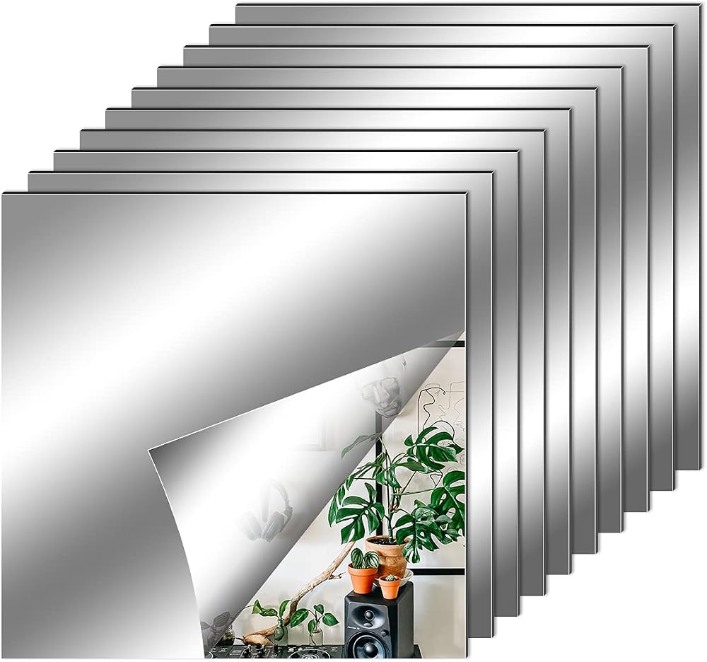 Fantasyon 10 Pack Self Adhesive Mirror Tiles 6x6 inch PET 2mm Thick