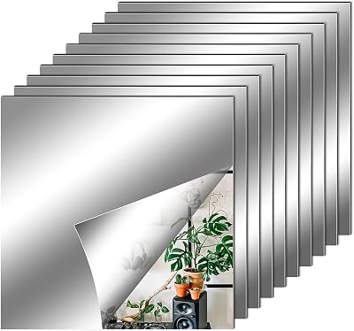 Fantasyon 10 Pack Self Adhesive Mirror Tiles 6x6 inch PET 2mm Thick