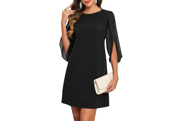 oten Women's 2026 Flutter Sleeve Cocktail Wedding Guest Short Dresses | Chiffon 3/4 Sleeve, Crewneck, Hidden Back Zipper, Kne