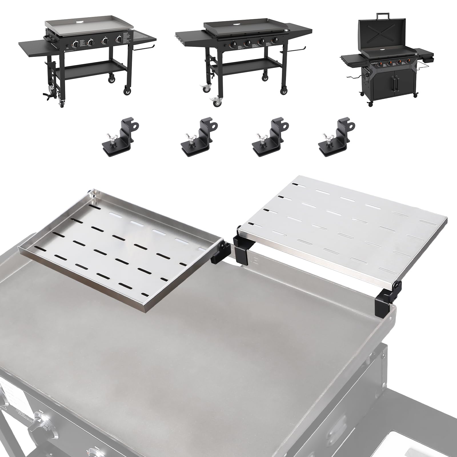 Utheer 2-Pack Griddle Warming Rack for Blackstone 36" Griddles, Stainless Steel Flat Top Grill Accessories | Reversible Rack Adds Prep Space, Foldable Clip-On Design Expands Cooking & Holding Area Image