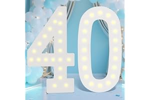LOBOOM 4FT Light Up Numbers,Giant Marquee Number Big Mosaic Number for 40th Birthday Party Decorations Backdrop Anniversary Decor, Pre-Cut Frame Large Number 40